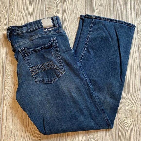 Helix N56 Loose Straight Jeans Mens 34x30 Med Wash Stretch Distressed - Picture 7 of 9